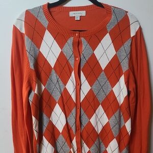 Merona Women's Cardigan in Orange and Gray Argyle